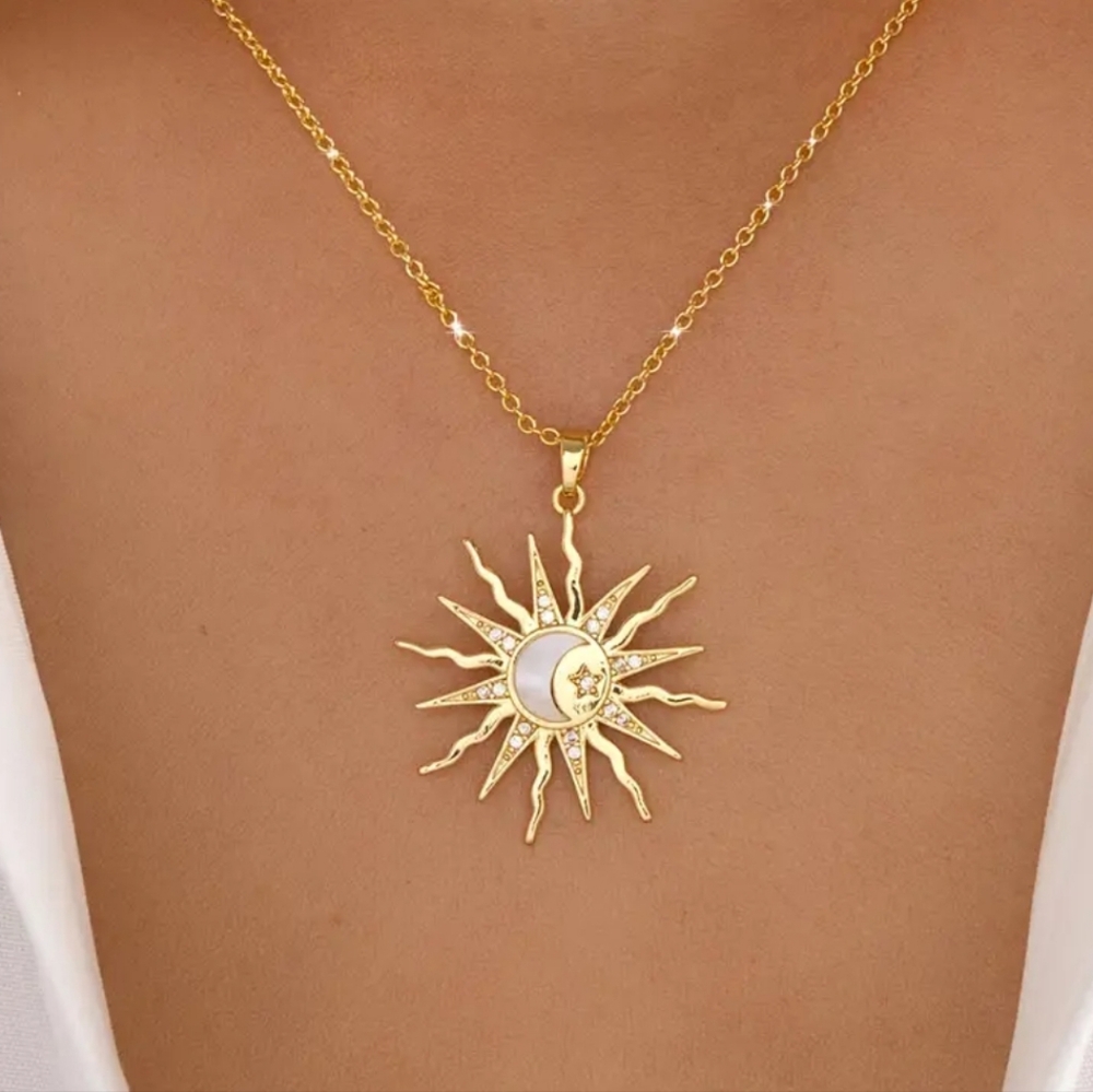 Gold Sun and Moon Pendant Necklace